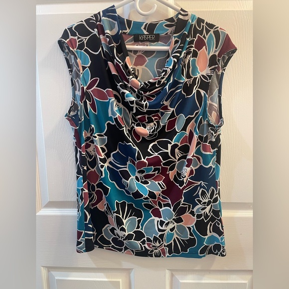Kasper Tops - Kasper Floral Sleeveless Blouse - Blue, Black, purple L